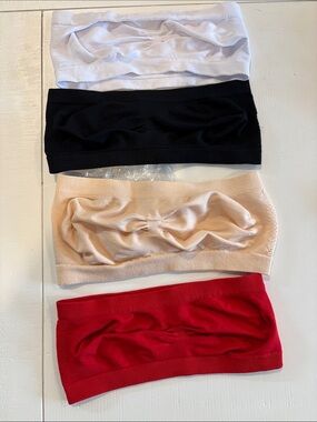 Seamless Strapless Bandeau Pack - White, Black, Nude, Red (set of 4)